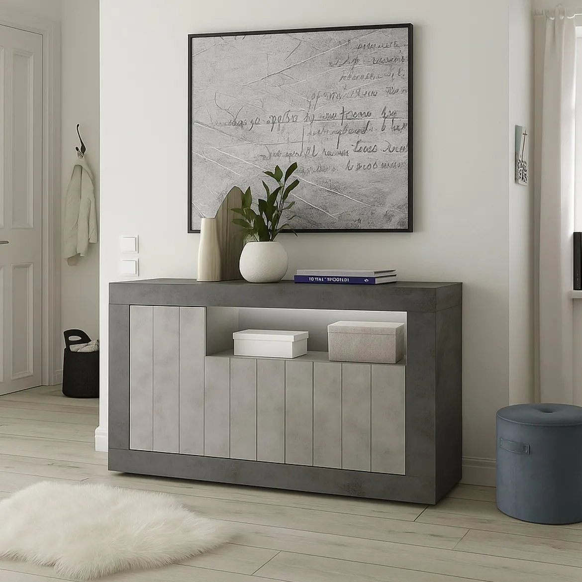 Credenza ardesia e cemento 138x42x86h cm 3 ante - Dolphin