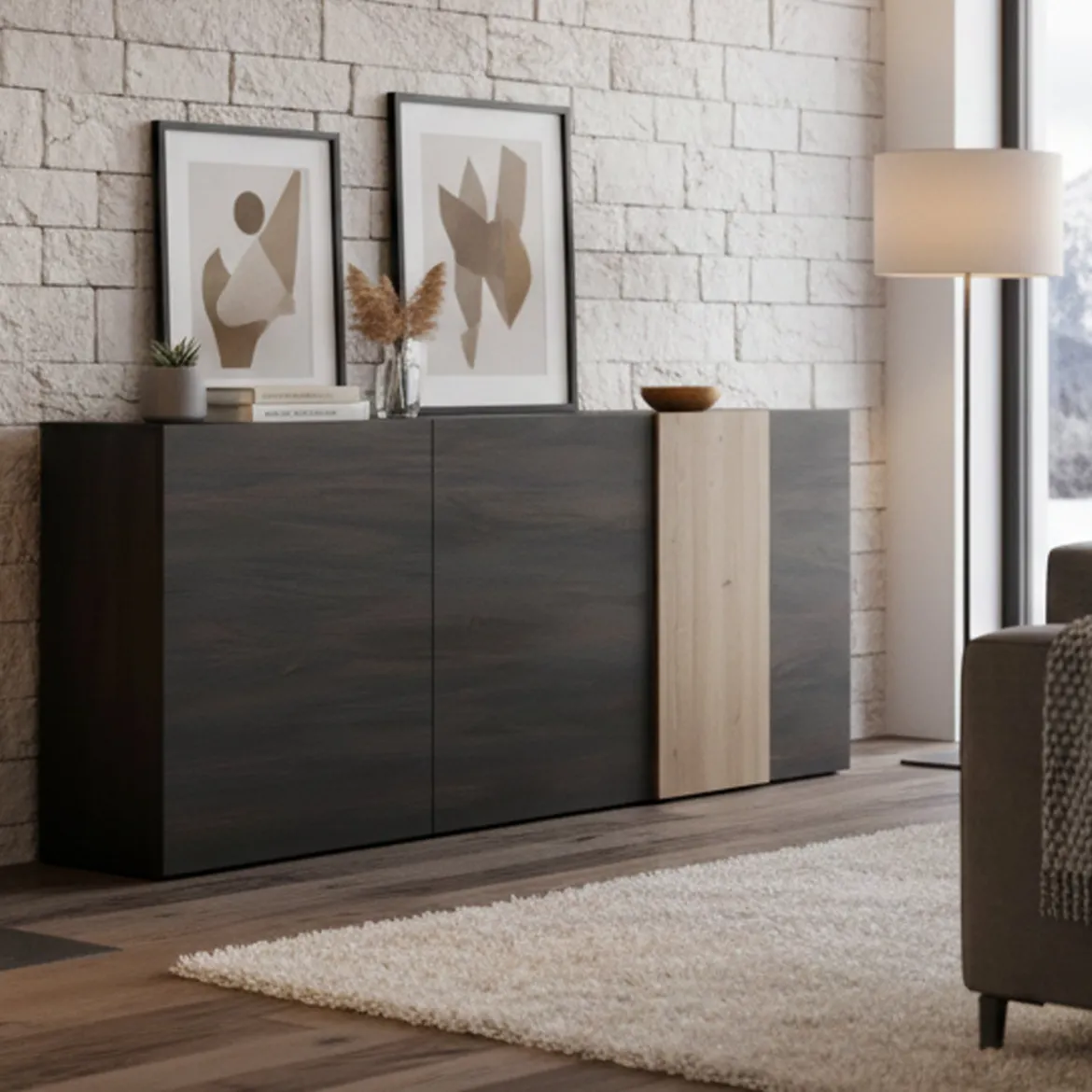 Credenza ardesia e noce 181x44x86h cm 3 ante - Jerry