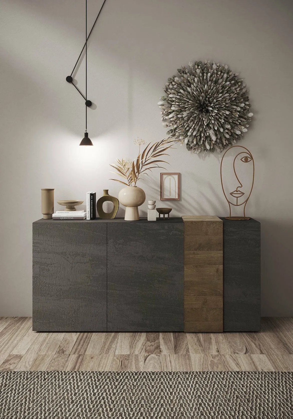 Credenza ardesia e noce 181x44x86h cm 3 ante - Jerry