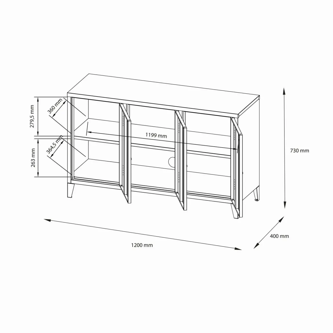 Credenza ardesia 120x40x73h cm 3 ante - Cocullo