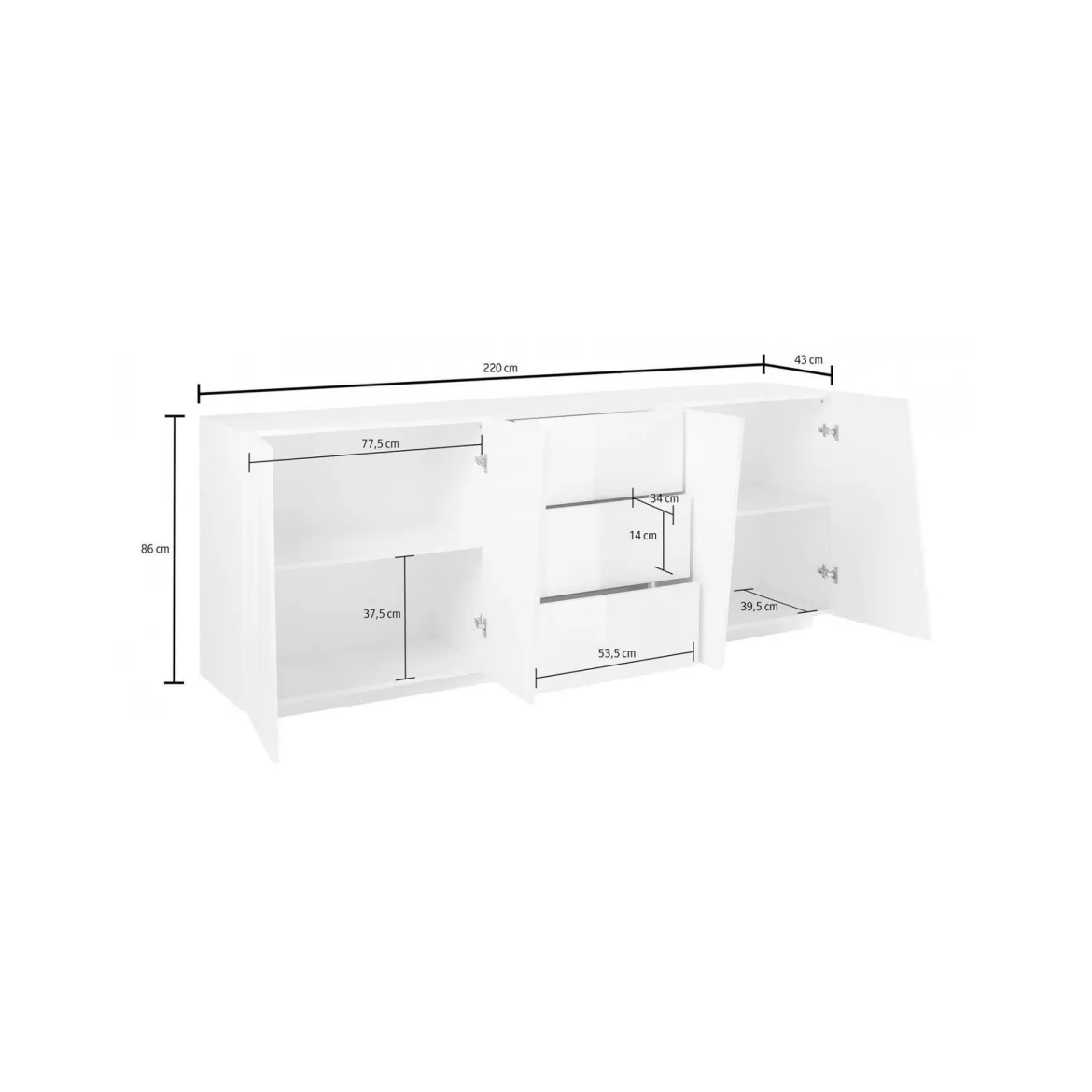 Credenza ardesia 220x43x86h cm 4 ante e 3 cassetti - Ayrton