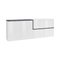 Credenza Asaba, cm 210x40h80, Bianco lucido e Ardesia