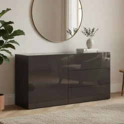 Credenza bassa antracite lucida 110x40x47h cm 1 anta e 3 cassetti - Adana