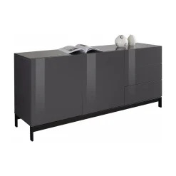 Credenza bassa antracite lucida 170x40x60h cm 3 ante e 1 cassetto - Arina