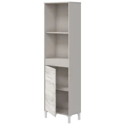 Credenza Beige Bianco Anticato Cassetti 3 Ripiani 49x28x174h cm, Apertura Push Pull - Spineda