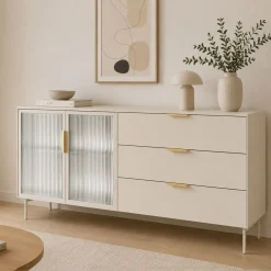 Credenza Beige Cashmere oro un Ripiano 3 Cassetti 181x39x83h cm, 2 Ante - Hara
