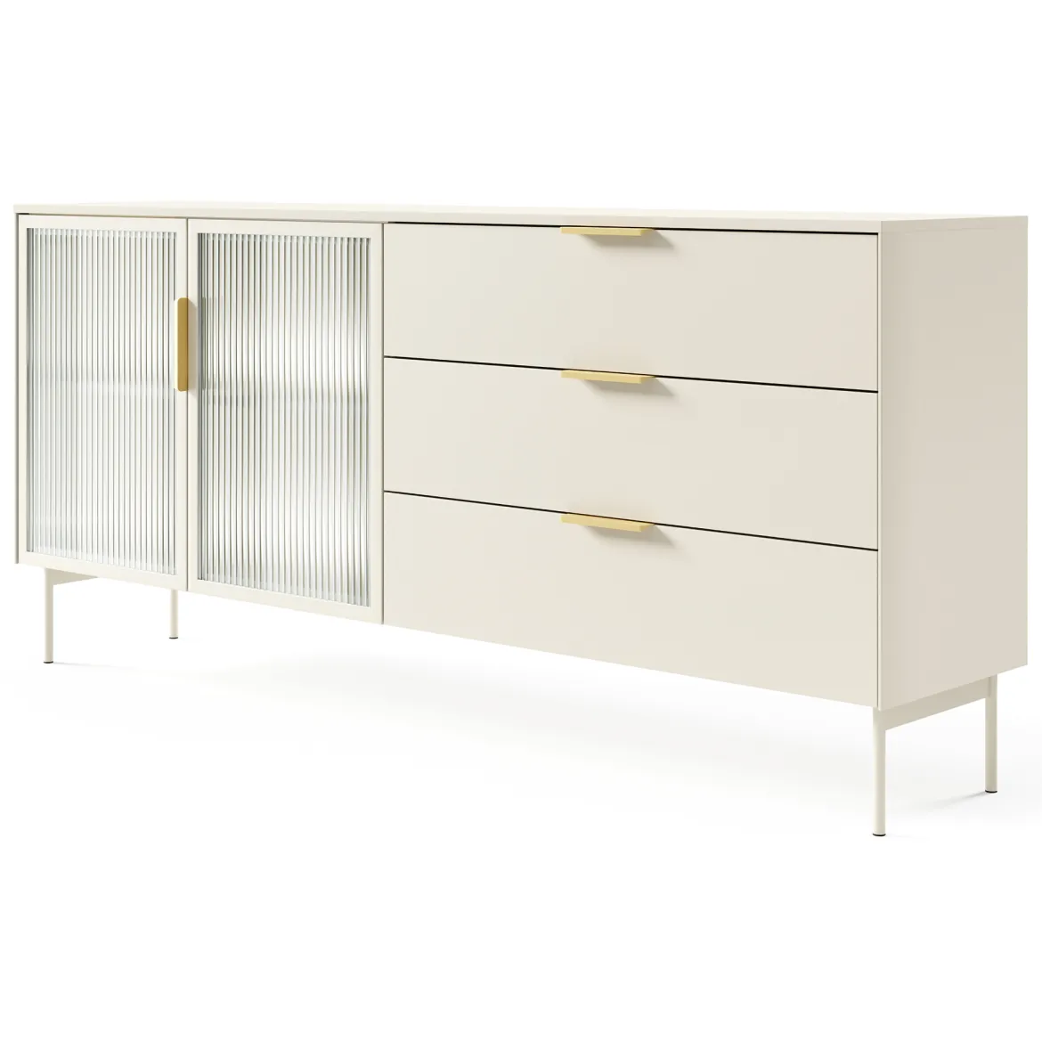 Credenza Beige Cashmere oro un Ripiano 3 Cassetti 181x39x83h cm, 2 Ante - Hara