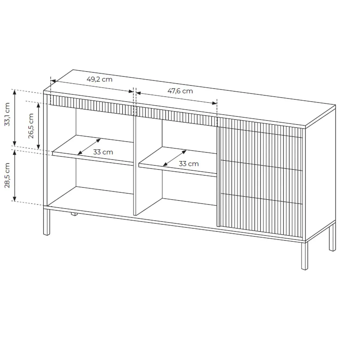 Credenza Beige 3 Cassetti 2 Ripiani 154x40x81h cm, Apertura Battente, Scorrevole - Hatomo