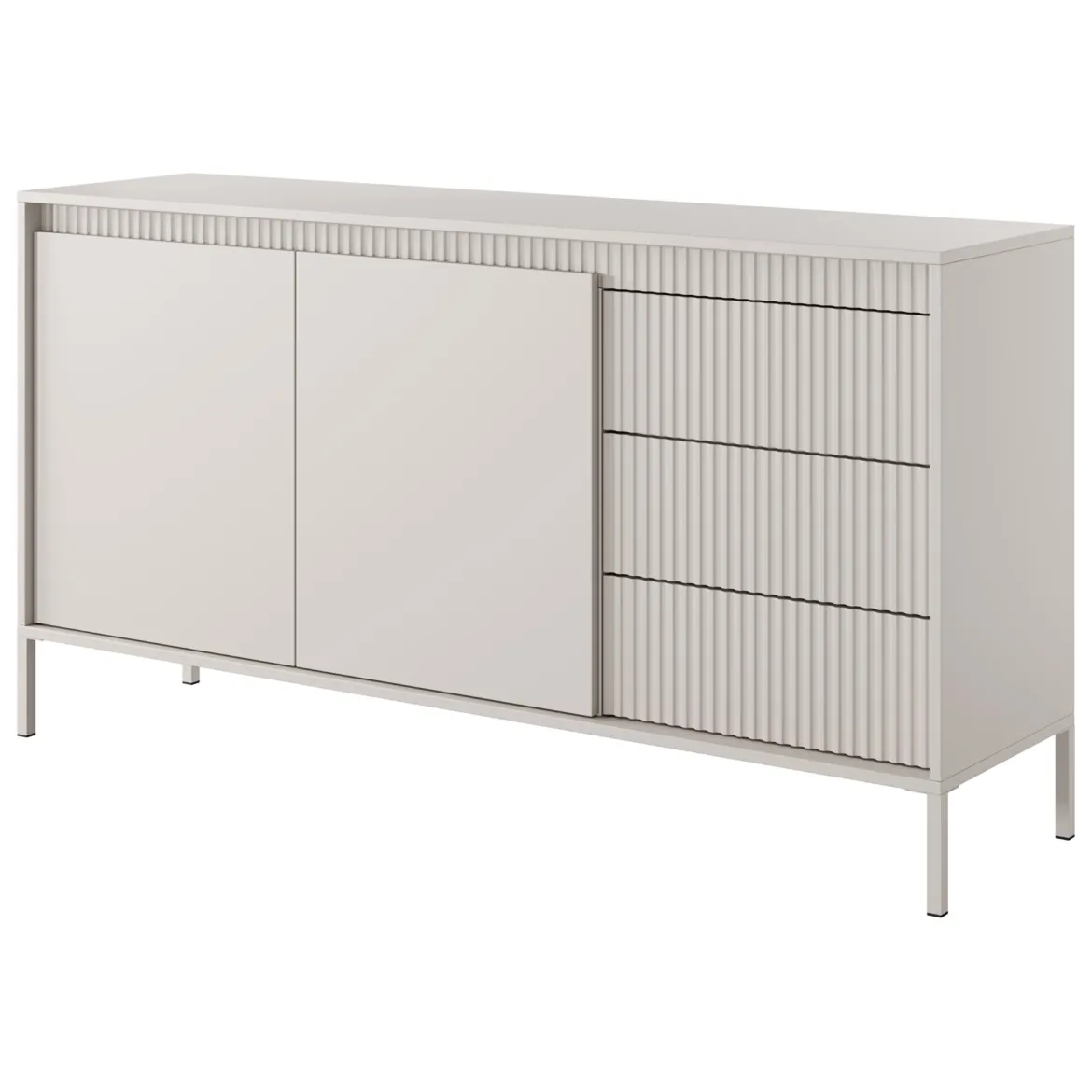 Credenza Beige 3 Cassetti 2 Ripiani 154x40x81h cm, Apertura Battente, Scorrevole - Hatomo