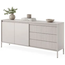 Credenza Beige 3 Cassetti 2 Ripiani 187x40x81h cm, Apertura Battente, Scorrevole - Hatone