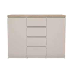 Credenza Beige 4 Cassetti 2 Ripiani 121x50x91h cm, Apertura Battente, Scorrevole - Angelika