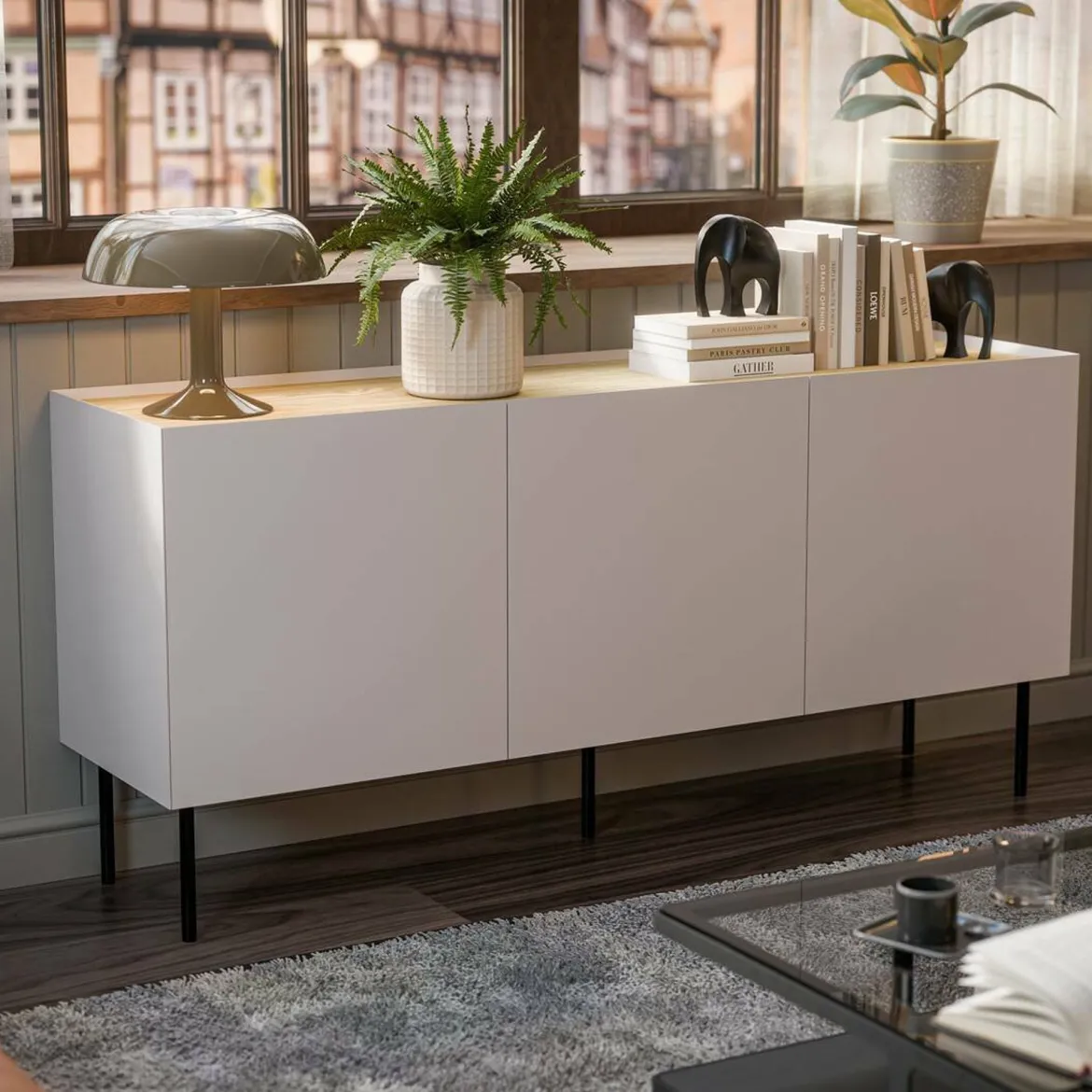 Credenza beige e rovere 200x40x70h cm 4 ante - Sagrado