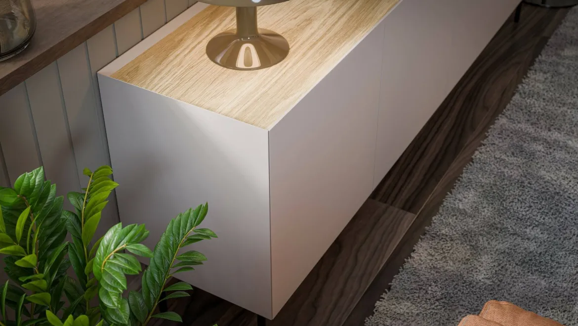 Credenza beige e rovere 200x40x70h cm 4 ante - Sagrado