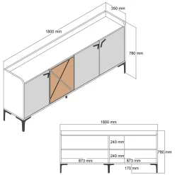 Credenza Beige Marmo Marrone Marmo 2 Ripiani 4 Vani 180x35x78h cm, 4 Ante - Roatto