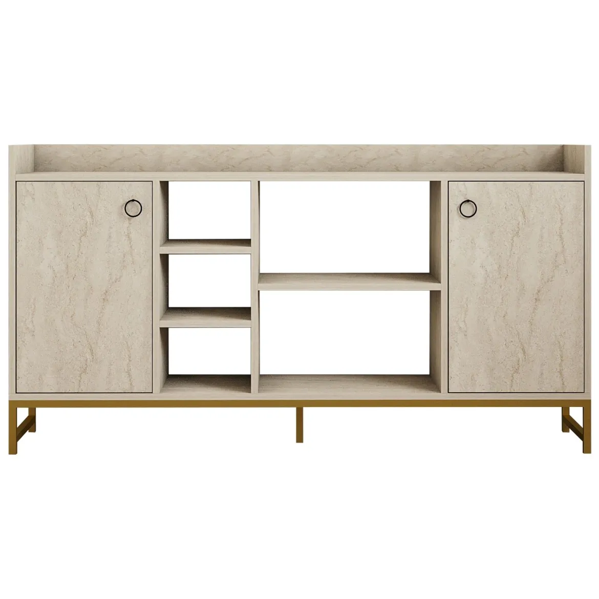 Credenza Beige Marmo 3 Ripiani 2 Ante 160x40x85h cm, 7 Vani - Gorzegno