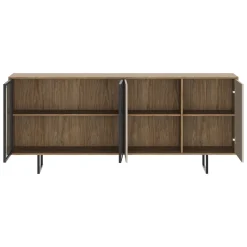 Credenza Beige Marrone Noce 3 Ripiani Apertura Battente 200x40x87h cm, 4 Ante - Malnate