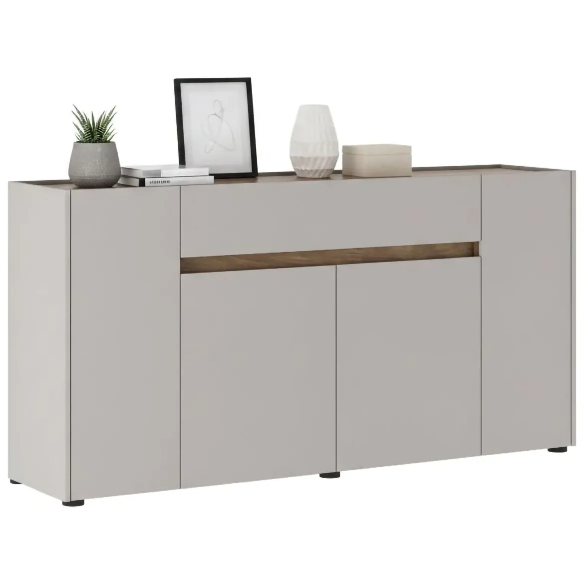 Credenza Beige Marrone Noce un Cassetto 3 Ripiani 170x40x85h cm, Apertura Battente - Cirimido