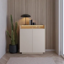 Credenza Beige Marrone Rovere 4 Ripiani Apertura Battente 103x40x119h cm, 2 Ante - Halane