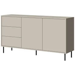 Credenza Beige Nero 3 Cassetti 2 Ripiani 150x39x80h cm, Apertura Battente, Scorrevole - Civezza