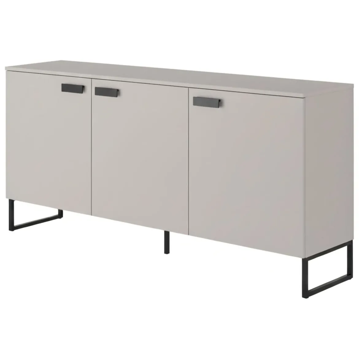 Credenza Beige Nero 3 Cassetti 2 Ripiani 184x40x86h cm, Apertura Battente - Reano