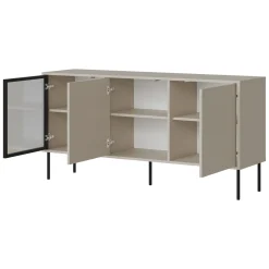 Credenza Beige Nero 3 Ripiani Apertura Battente 150x40x75h cm, 3 Ante - Conzano
