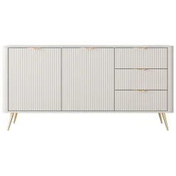 Credenza Beige oro 3 Cassetti 2 Ripiani 163x38x81h cm, Apertura Battente, Scorrevole - Halilala