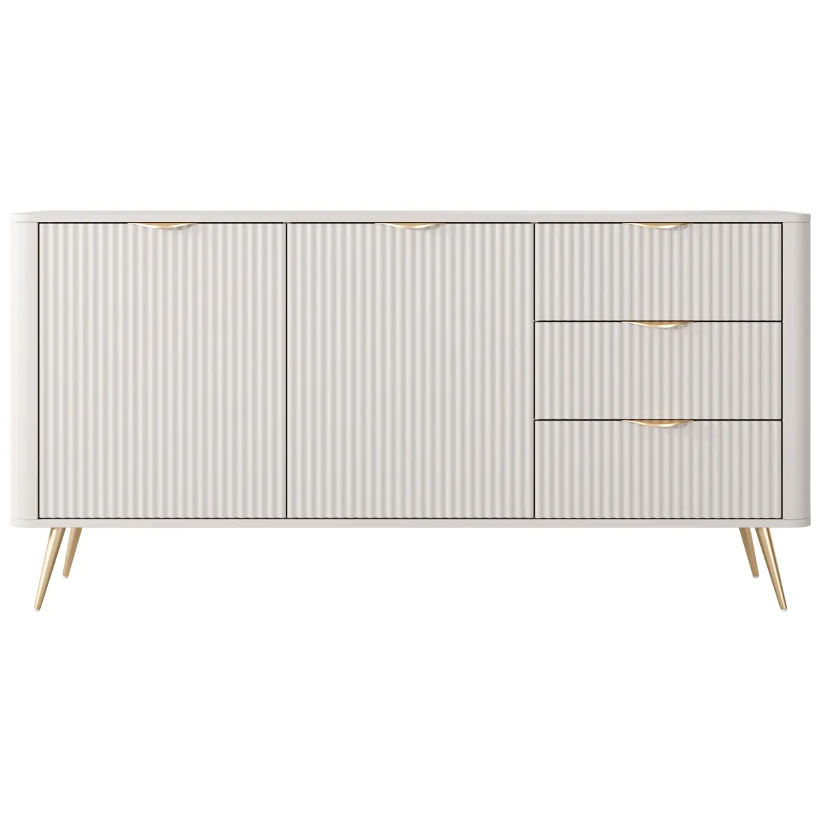 Credenza Beige oro 3 Cassetti 2 Ripiani 163x38x81h cm, Apertura Battente, Scorrevole - Halilala