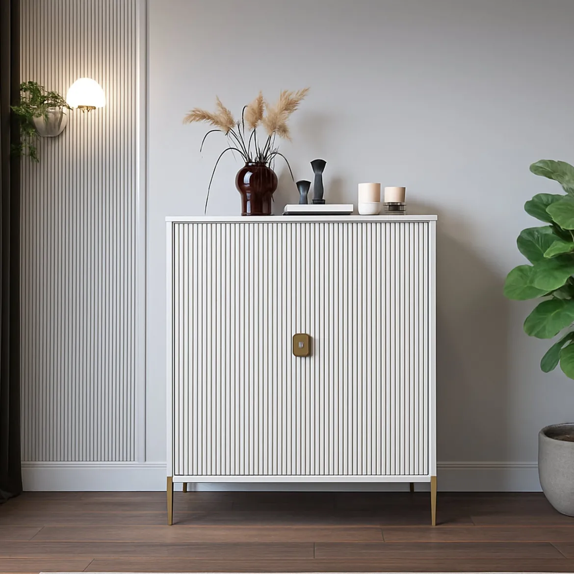 Credenza Beige oro Cassetti 4 Ripiani 104x40x129h cm, Apertura Battente - Wallis