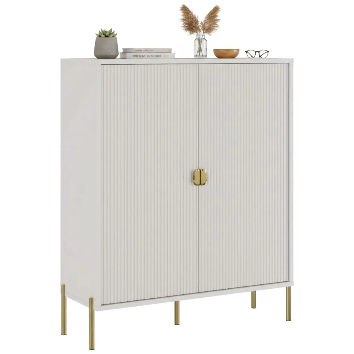 Credenza Beige oro Cassetti 4 Ripiani 104x40x129h cm, Apertura Battente - Wallis