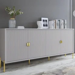 Credenza Beige oro Cassetti 4 Ripiani 203x49x83h cm, Apertura Battente - Arpina