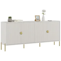 Credenza Beige oro Cassetti 4 Ripiani 203x49x83h cm, Apertura Battente - Arpina