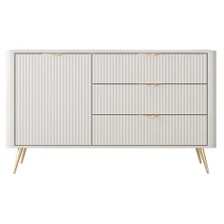 Credenza Beige oro 4 Cassetti un Ripiano 88x38x101h cm, Apertura Scorrevole - Haliso