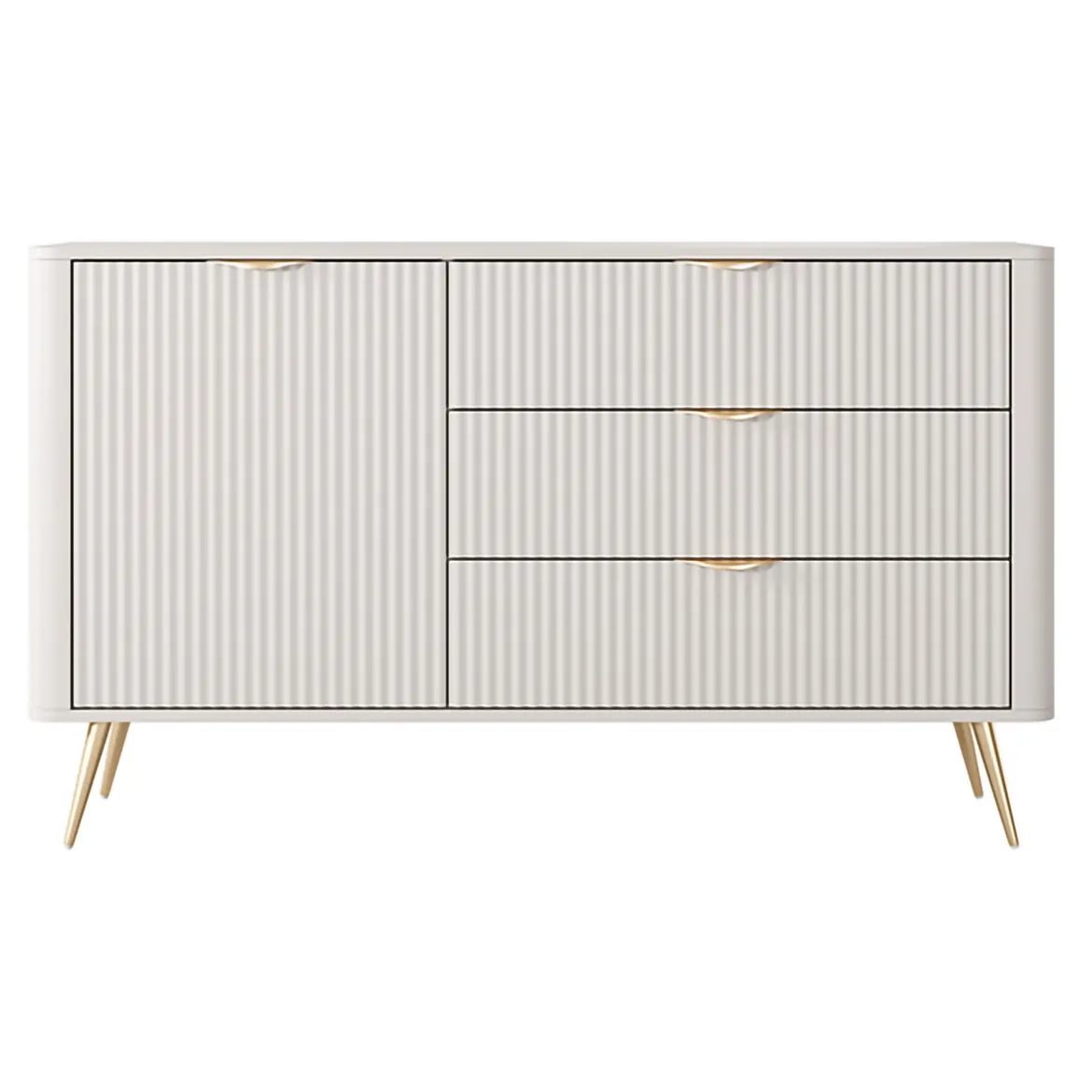 Credenza Beige oro 4 Cassetti un Ripiano 88x38x101h cm, Apertura Scorrevole - Haliso