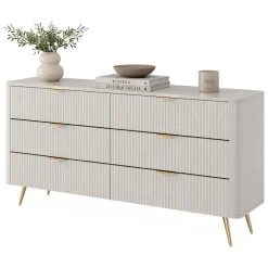Credenza Beige oro 6 Cassetti un Ripiano 163x38x81h cm, Apertura Scorrevole - Hali