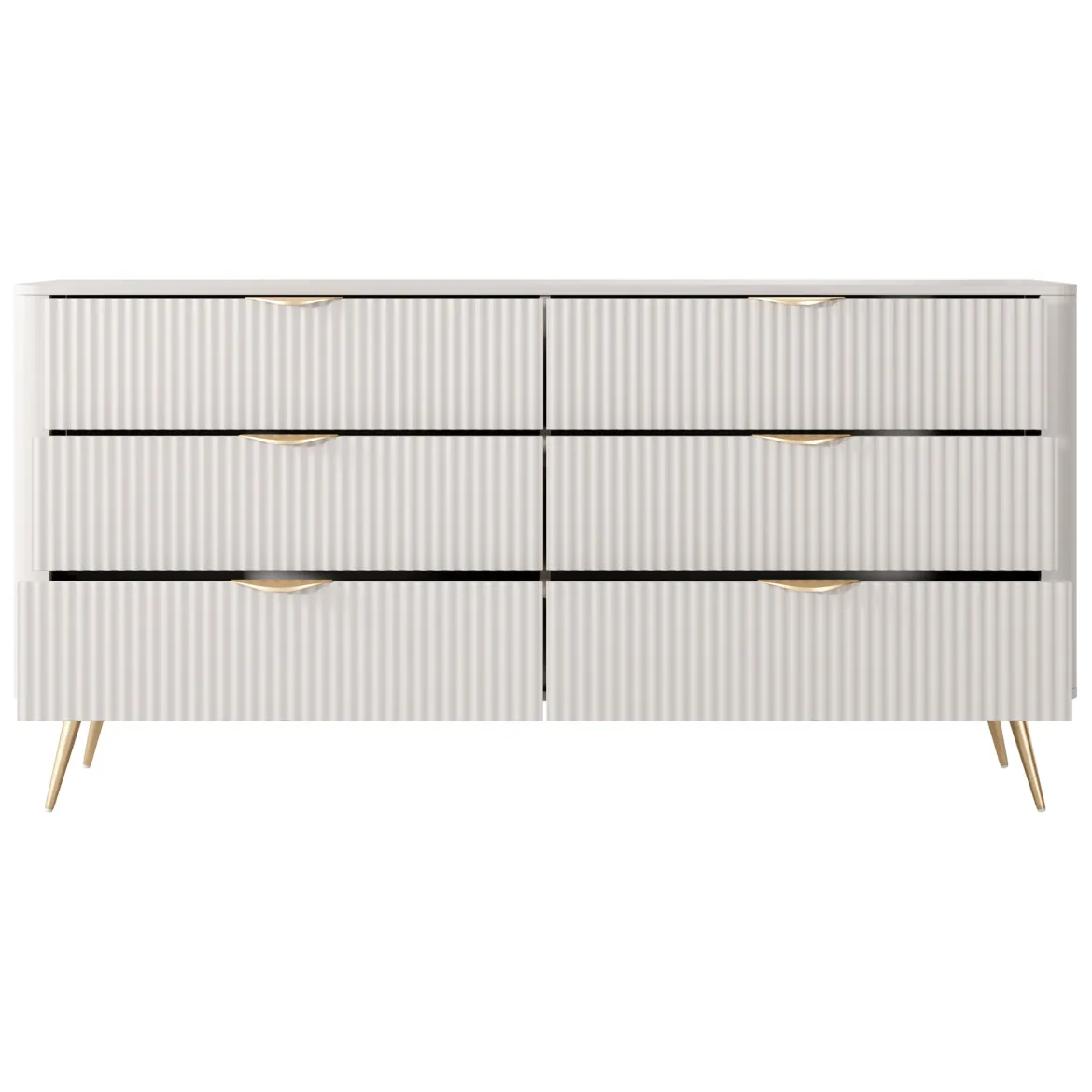 Credenza Beige oro 6 Cassetti un Ripiano 163x38x81h cm, Apertura Scorrevole - Hali