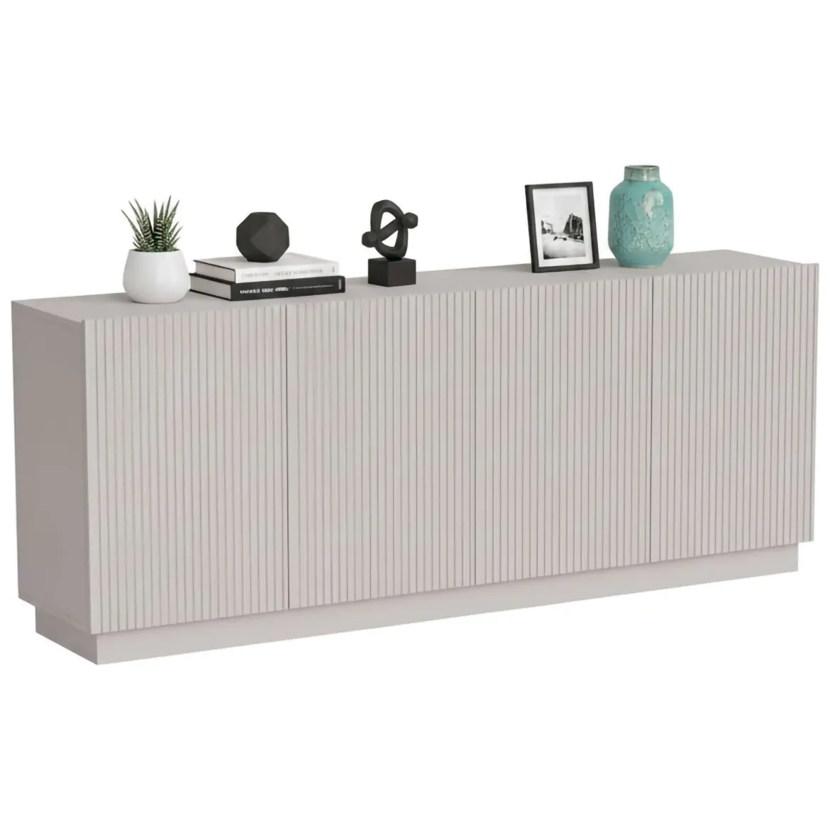 Credenza Beige 4 Ripiani 4 Ante 200x40x78h cm, 8 Vani - Masainas
