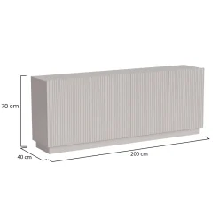 Credenza Beige 4 Ripiani 4 Ante 200x40x78h cm, 8 Vani - Masainas