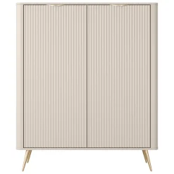 Credenza Beige 5 Ripiani Apertura Battente 104x40x123h cm, 3 Ante - Hatolaro