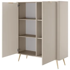 Credenza Beige 5 Ripiani Apertura Battente 104x40x123h cm, 3 Ante - Hatolaro