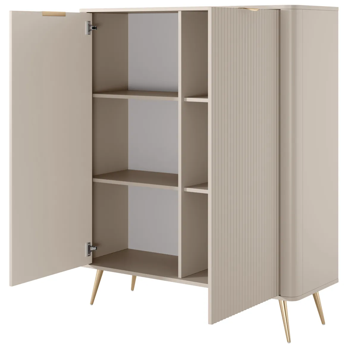 Credenza Beige 5 Ripiani Apertura Battente 104x40x123h cm, 3 Ante - Hatolaro