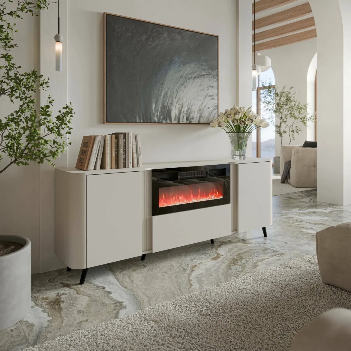 Credenza beige 190x40x68h cm 3 ante - Briano