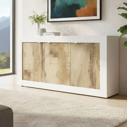 Credenza bianca e acacia 160x43x86h cm 3 ante - Faustin