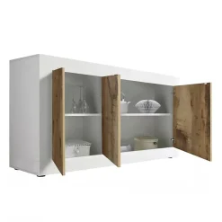 Credenza bianca e acacia 160x43x86h cm 3 ante - Faustin
