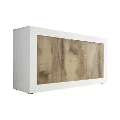 Credenza bianca e acacia 160x43x86h cm 3 ante - Faustin
