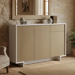 Credenza bianca e beige 134x35x87h cm 3 ante e 1 cassetto - Arius