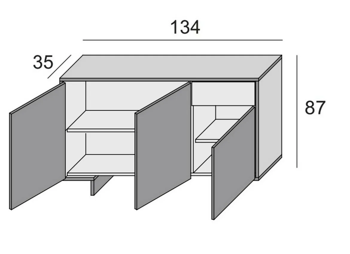 Credenza bianca e beige 134x35x87h cm 3 ante e 1 cassetto - Arius