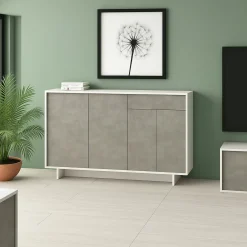 Credenza bianca e cemento 134x35x87h cm 3 ante e 1 cassetto - Arius