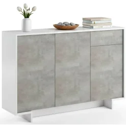 Credenza bianca e cemento 134x35x87h cm 3 ante e 1 cassetto - Arius