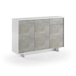 Credenza bianca e cemento 134x35x87h cm 3 ante e 1 cassetto - Arius