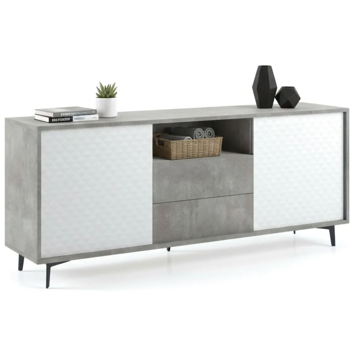Credenza bianca e cemento 184x45x77h cm 3 ante - Aminda
